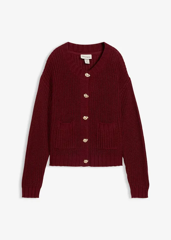 Grovstrikket cardigan med hamrede knapper, bonprix
