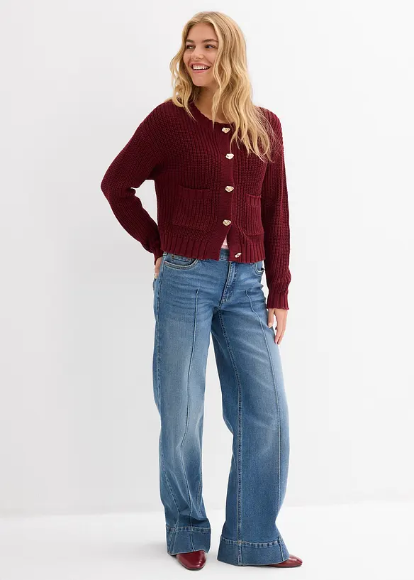 Grovstrikket cardigan med hamrede knapper, bonprix