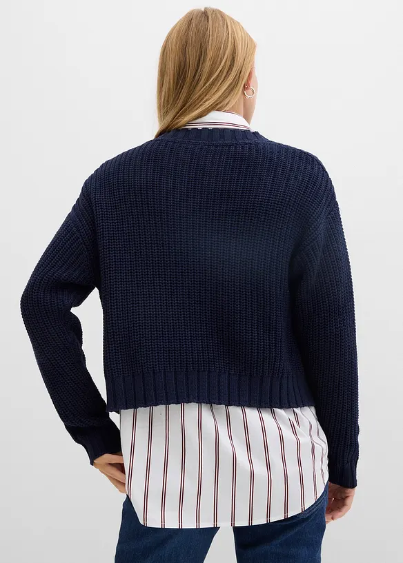 Grovstrikket cardigan med hamrede knapper, bonprix