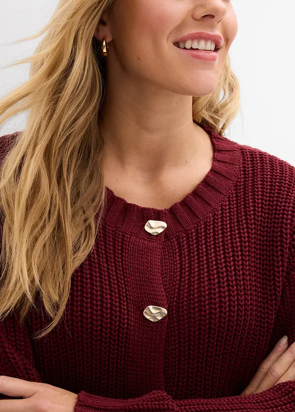 Grovstrikket cardigan med hamrede knapper, bonprix