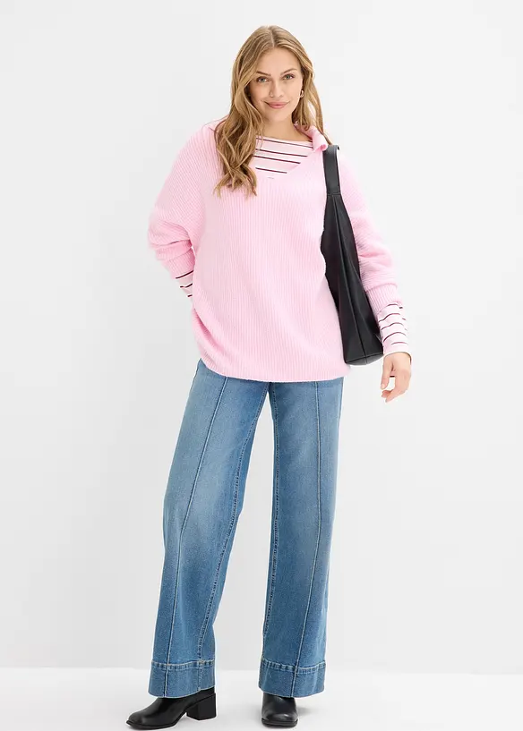 Oversized genser med krage, bonprix