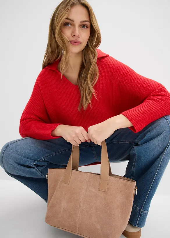 Oversized genser med krage, bonprix