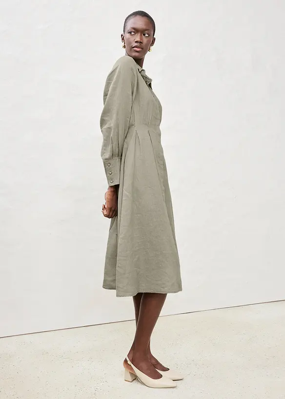 Skjortekjole i lin, bonprix