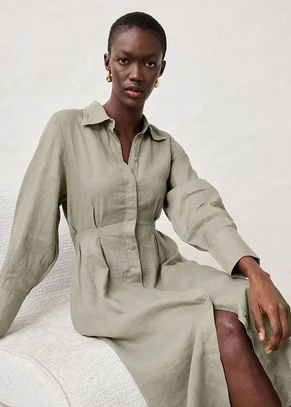 Skjortekjole i lin, bonprix