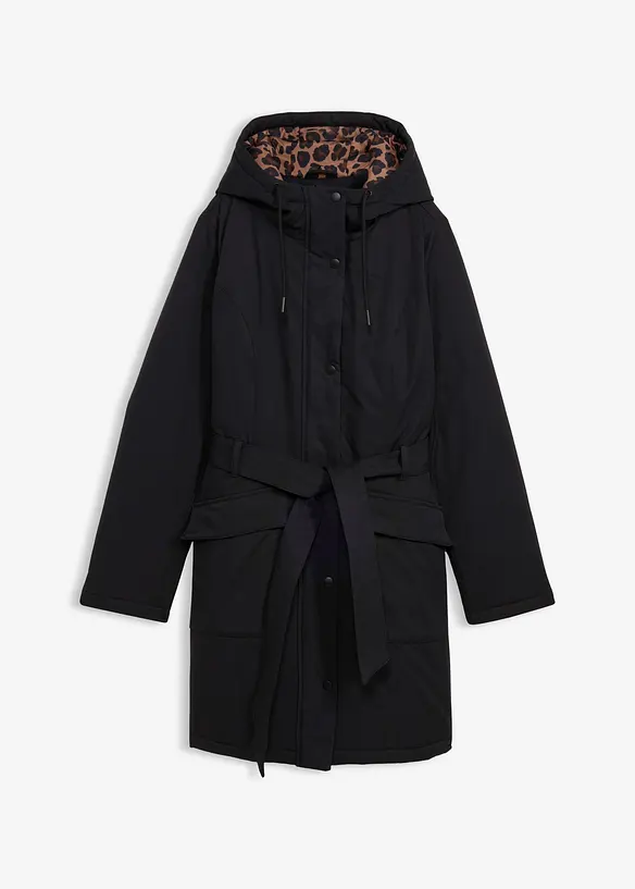 Kort, vannavvisende k&aring;pe med belte, leopardm&oslash;nstret f&ocirc;r, bonprix