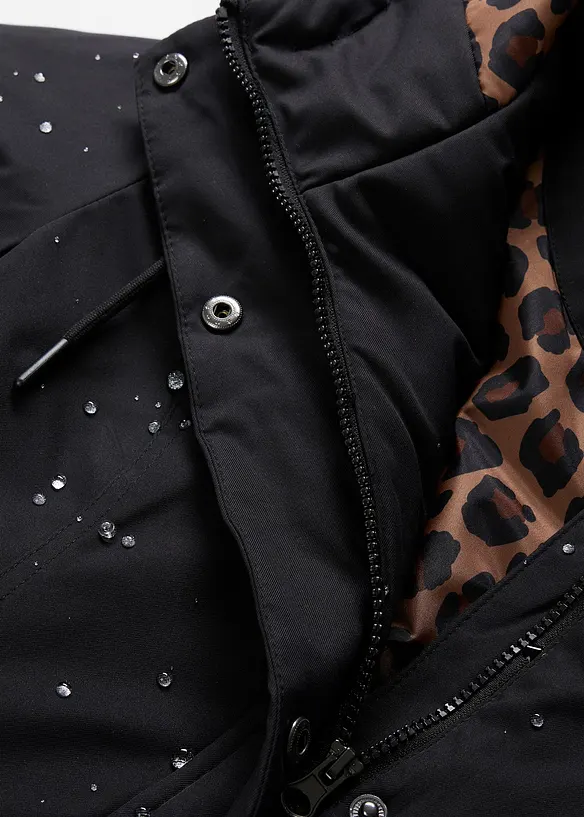 Kort, vannavvisende k&aring;pe med belte, leopardm&oslash;nstret f&ocirc;r, bonprix