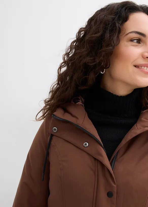 Kort, vannavvisende k&aring;pe med belte, leopardm&oslash;nstret f&ocirc;r, bonprix