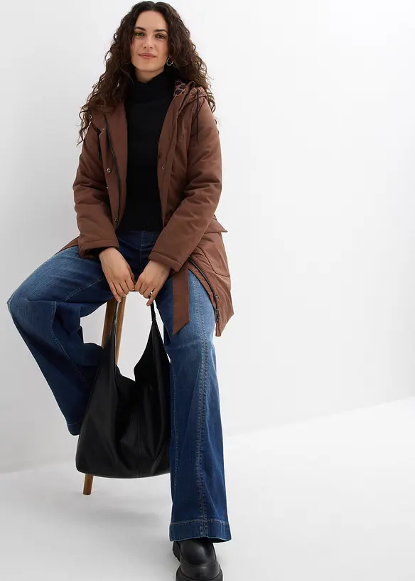 Kort, vannavvisende k&aring;pe med belte, leopardm&oslash;nstret f&ocirc;r, bonprix