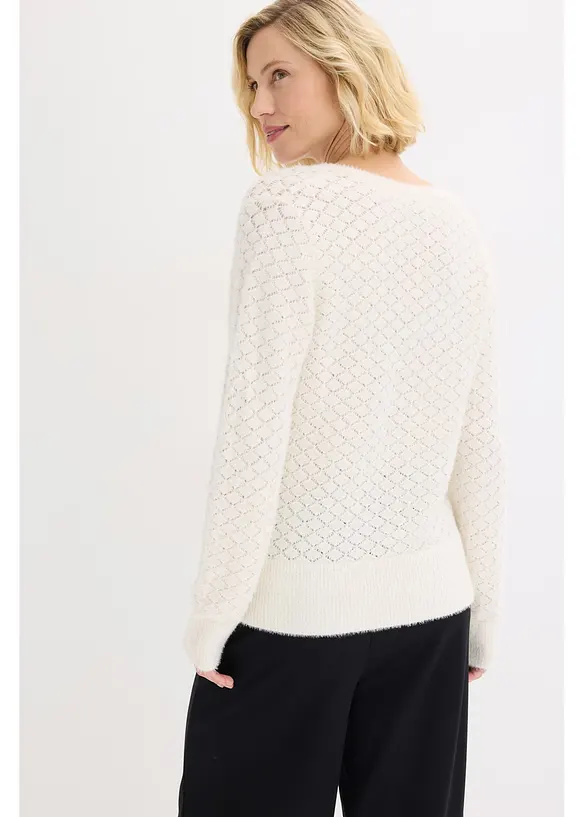 Genser med hullm&oslash;nster og fj&aelig;rgarn, bonprix