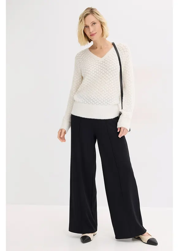 Genser med hullm&oslash;nster og fj&aelig;rgarn, bonprix