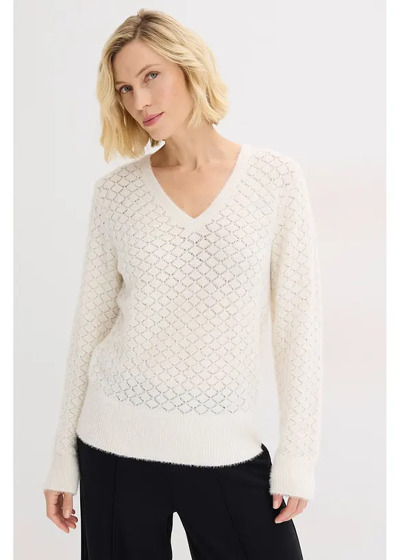 Genser med hullm&oslash;nster og fj&aelig;rgarn, bonprix