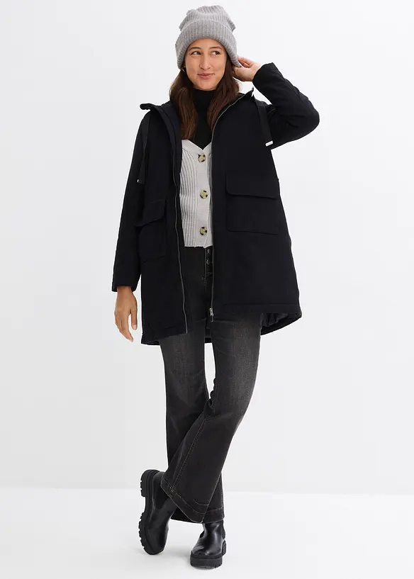 Vid vinterparkas med hette og teddyf&ocirc;r, bonprix