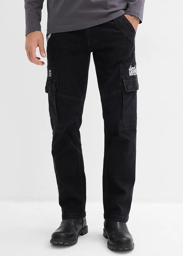 Relaxed fit-cargojeans med stretch og komfortlinning, Straight, bonprix