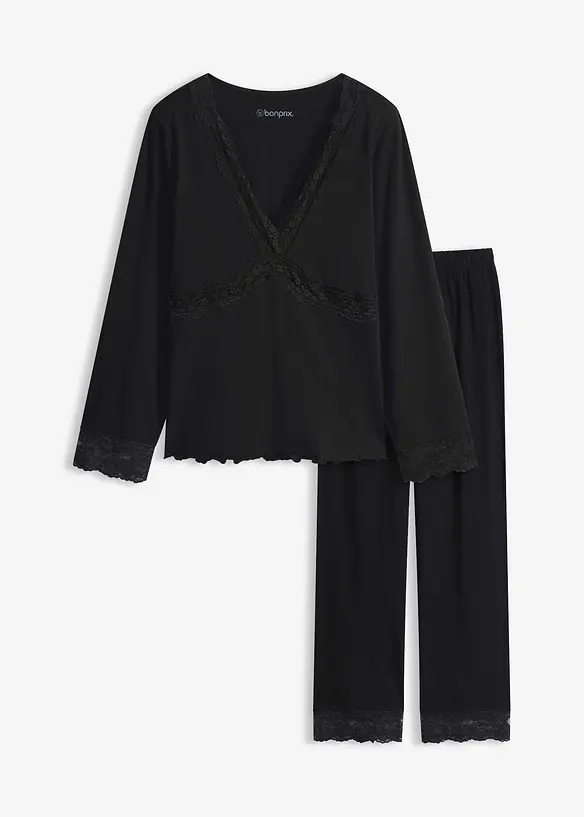 Pyjamas med blondebesetning, bonprix