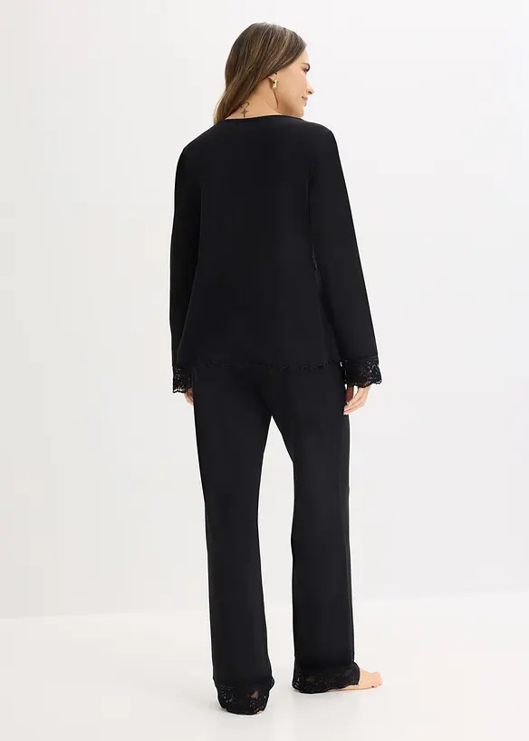 Pyjamas med blondebesetning, bonprix