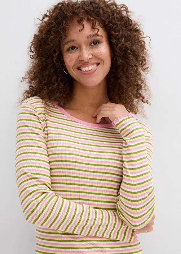 Stripet ribbet topp av &oslash;kologisk bomull, bonprix