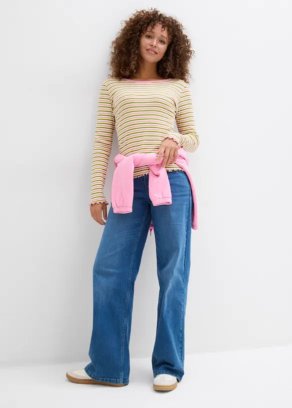 Stripet ribbet topp av &oslash;kologisk bomull, bonprix