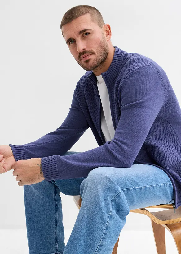 Finstrikket cardigan i 100% bomull, bonprix