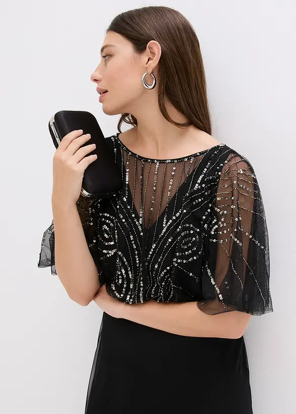 Maxikjole i lett tyll med paljettbroderi, bonprix