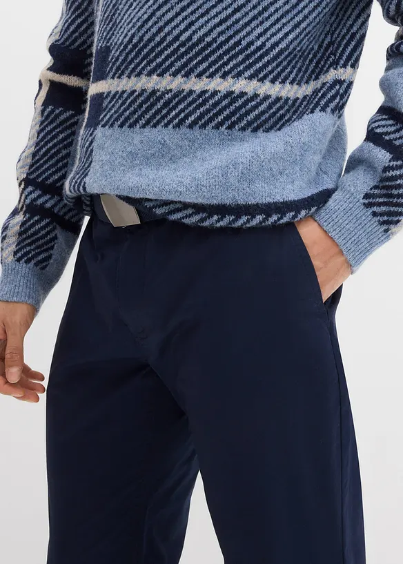 Regular Fit-chinos med belte og komfortlinning, Straight, bonprix