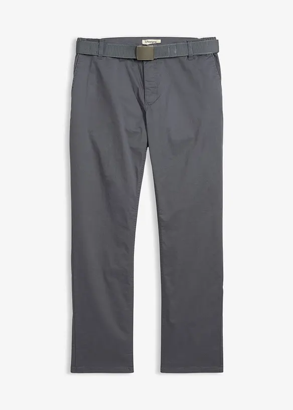 Regular fit-chinos med belte og elastisk linning, Straight, bonprix
