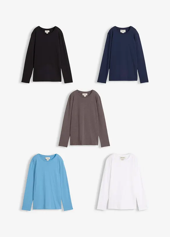 Langermet topp med &oslash;kologisk bomull (5-pack), bonprix