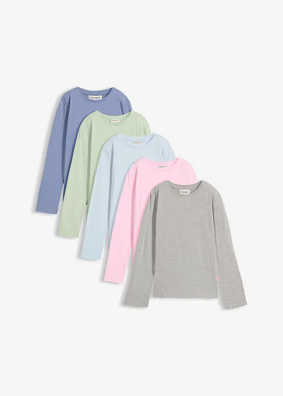 Langermet topp av 100% &oslash;kologisk bomull (5-pack), bonprix