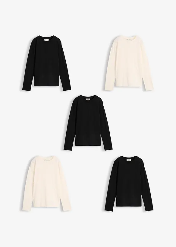 Langermet topp av 100% &oslash;kologisk bomull (5-pack), bonprix