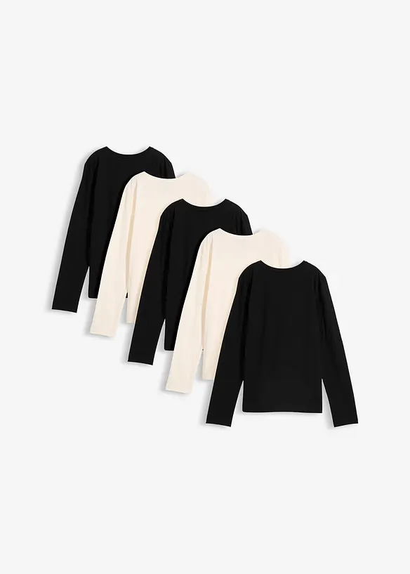 Langermet topp av 100% &oslash;kologisk bomull (5-pack), bonprix