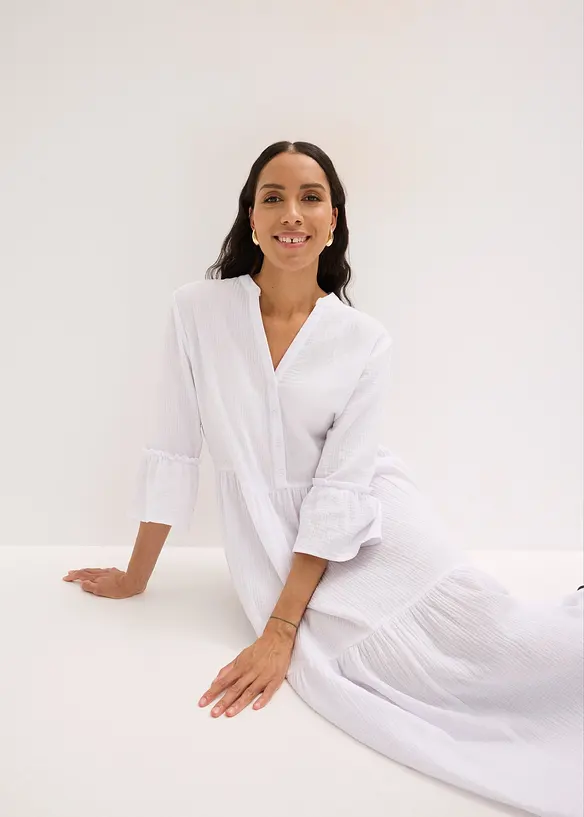 Maxikjole i myk musselin, bonprix