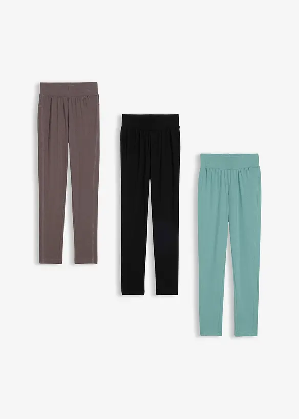 Leggings i elastisk, &oslash;kologisk bomullsmiks (3-pack), bonprix