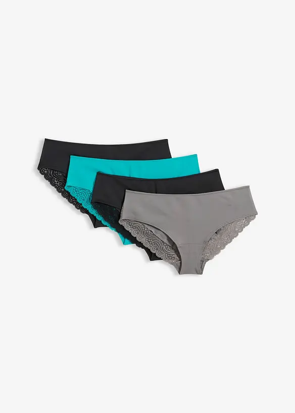 Hipstertruse med blonder (4-pack), bonprix