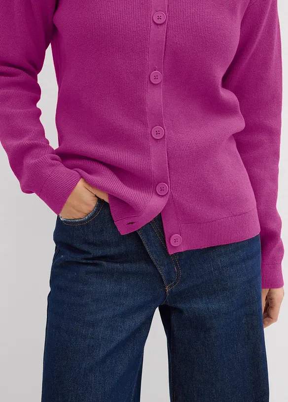 Finstrikket cardigan med rund hals, bonprix