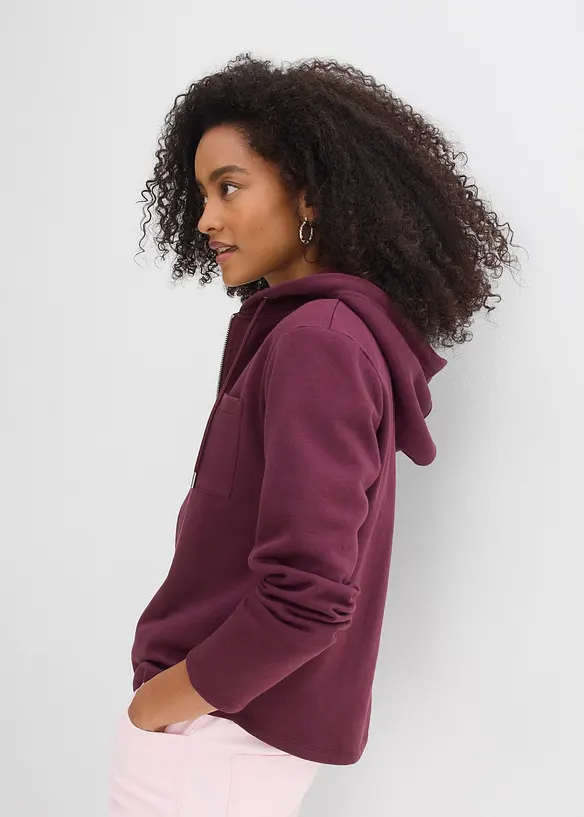 Sweatjakke med hette, med resirkulert polyester, bonprix