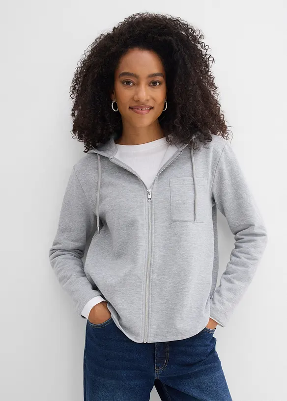 Sweatjakke med hette, med resirkulert polyester, bonprix