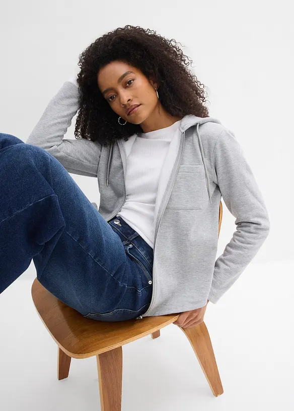 Sweatjakke med hette, med resirkulert polyester, bonprix