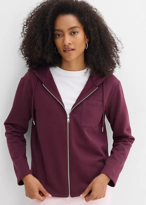 Sweatjakke med hette, med resirkulert polyester, bonprix