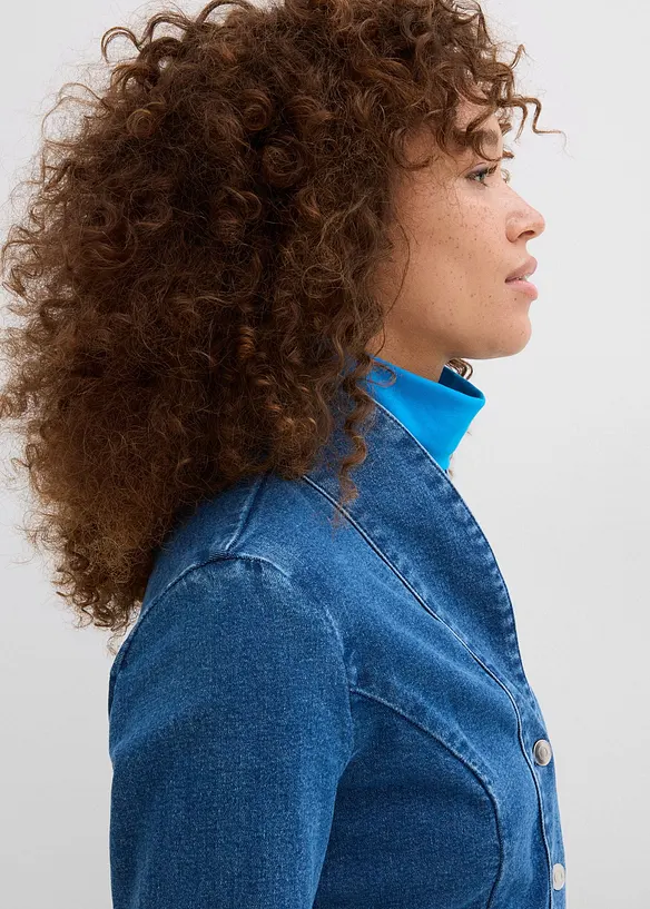 Jeansjakke med belte, med bomull, bonprix