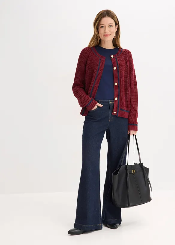 Strikkejakke med konstrastfargede striper, bonprix