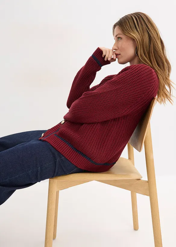 Strikkejakke med konstrastfargede striper, bonprix