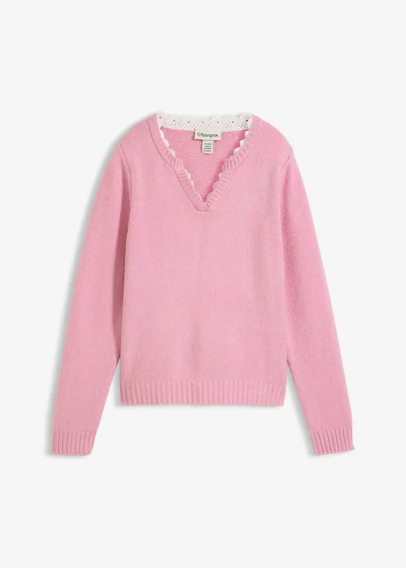 Genser med innfelte blonder, bonprix