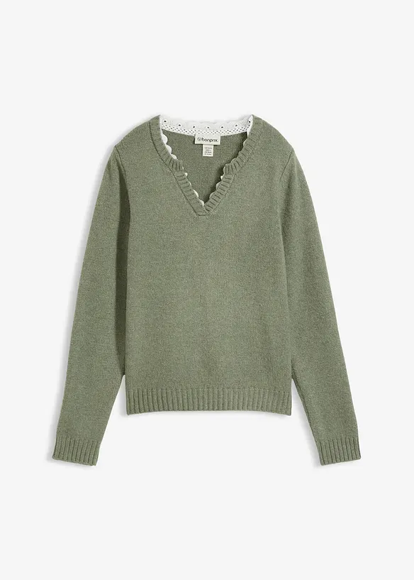 Genser med innfelte blonder, bonprix