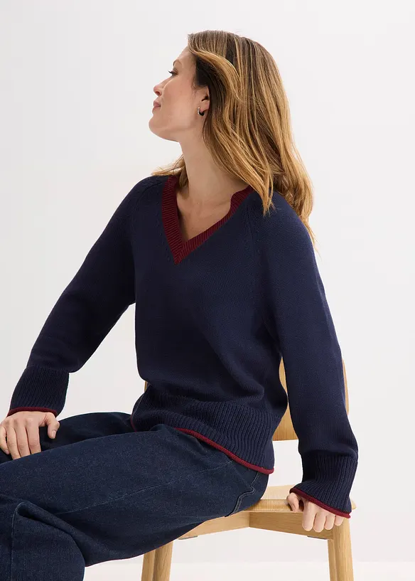 Genser med kontrastfargede striper, bonprix