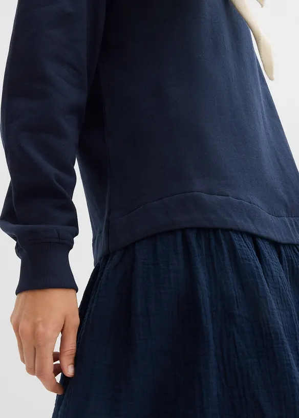 Sweatshirtkjole med vevd skj&oslash;rt, bonprix