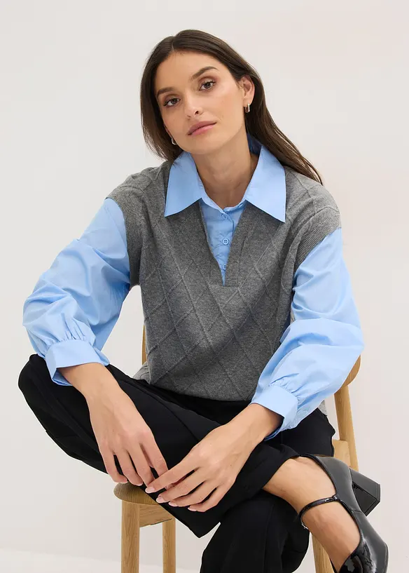 Genser med innfelt skjorte, bonprix