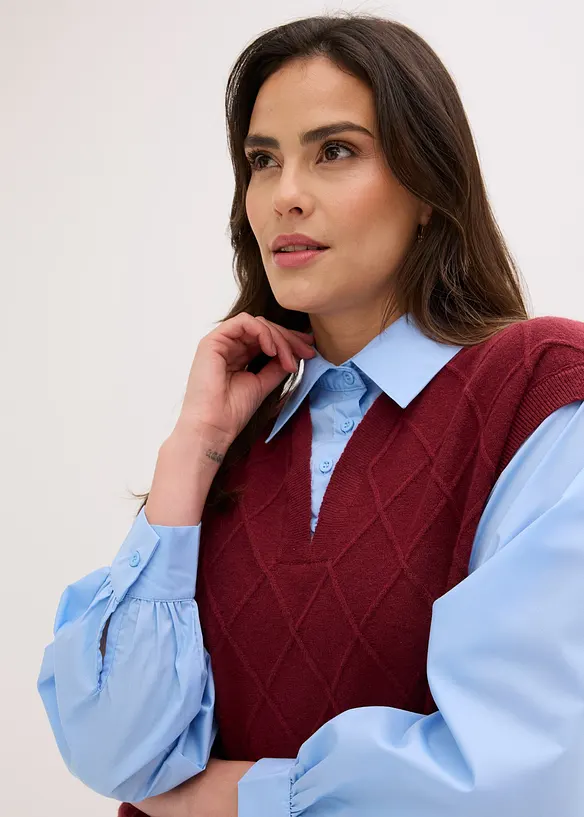 Vest med innfelt skjorte og bomull, bonprix