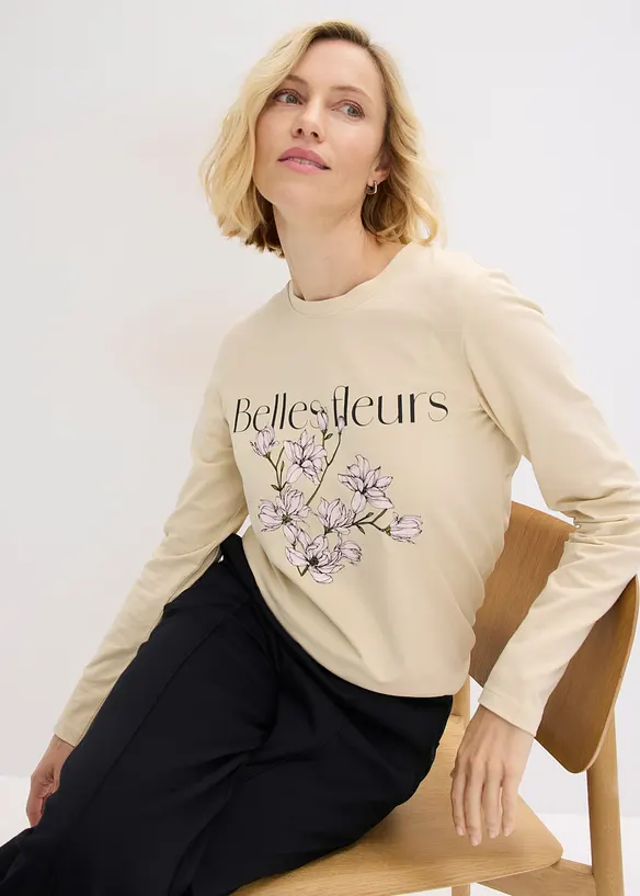 Langermet topp med &oslash;kologisk bomull, bonprix