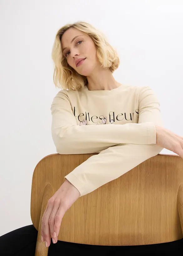 Langermet topp med &oslash;kologisk bomull, bonprix