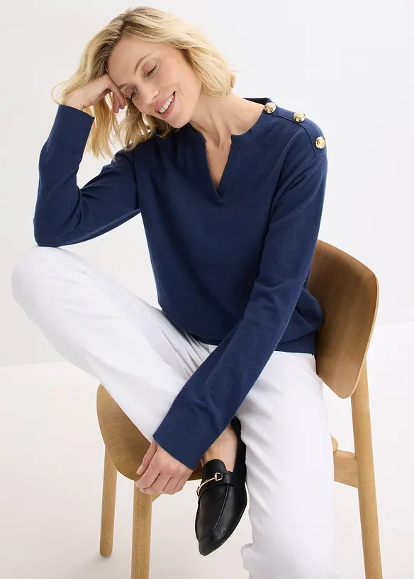 Strikket genser med knappedetaljer, bonprix