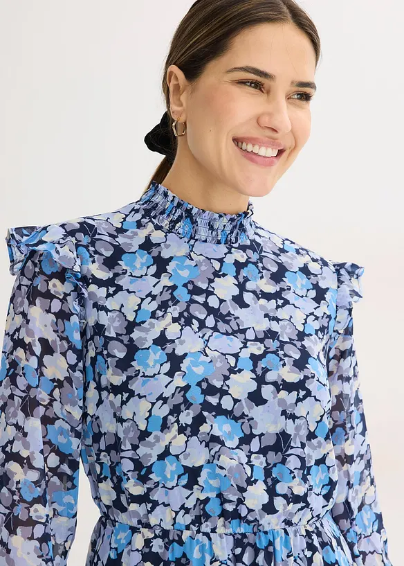 Chiffonkjole med st&aring;krage, bonprix